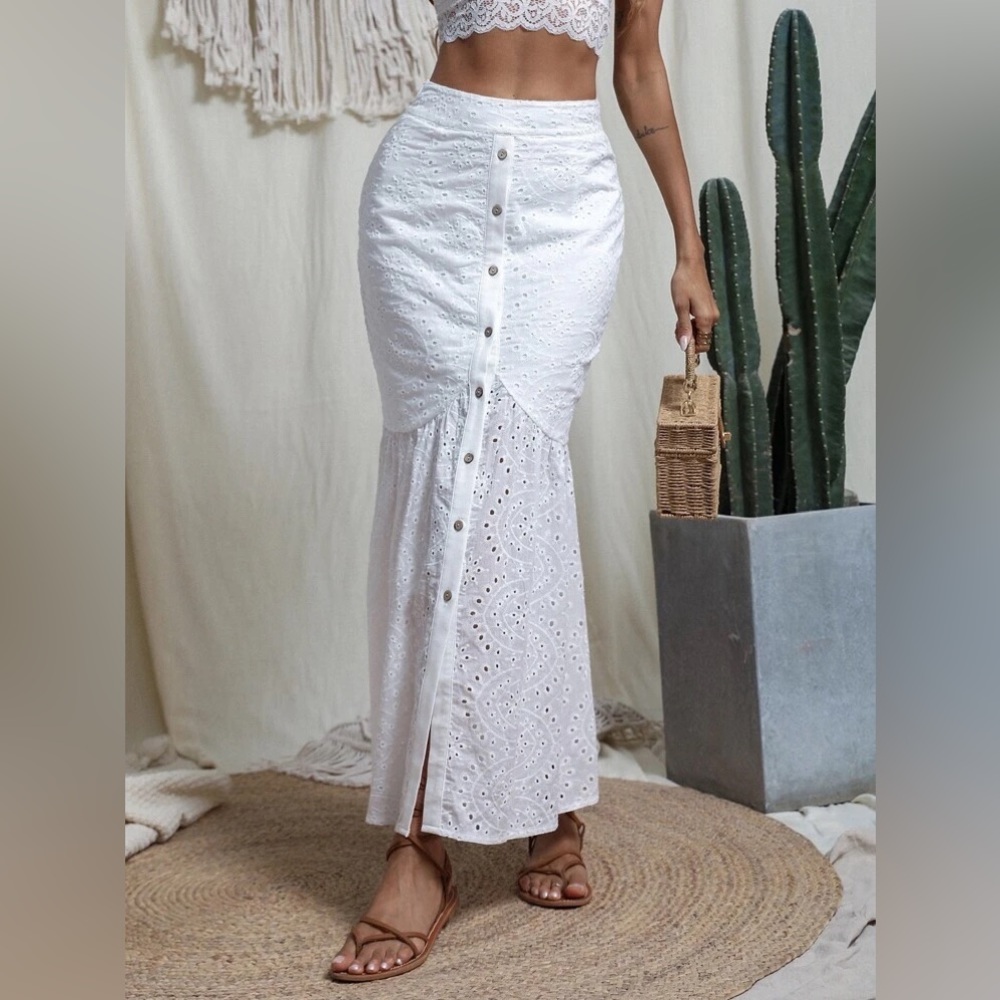 White Eyelet Maxi Skirt